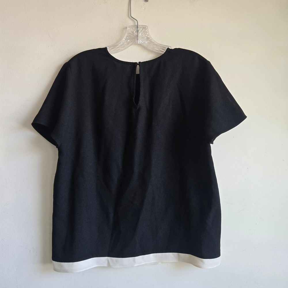 Jenni Kayne Large Blouse Women Black Excellent Contrast Hem Short Sleeve Top - Picture 6 of 6